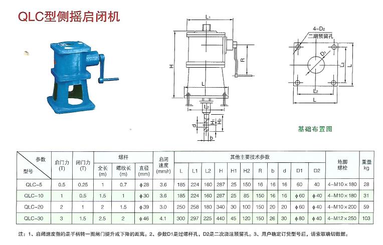 QLC型側搖啟閉機結構布置圖及技術參數表