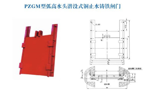 PZGM型高水頭潛沒式銅止水鑄鐵閘門布置結(jié)構(gòu)圖