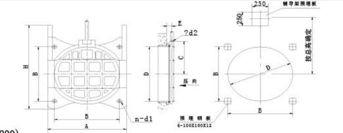 AYZ-1400mm到AYZ-3000mm暗桿式鑄鐵鑲銅圓閘門安裝布置結構圖