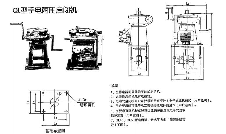 QL手電兩用啟閉機基礎布置結構圖